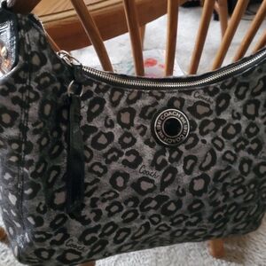 Coach Black and Gray Leopard Print Shoulder Bag